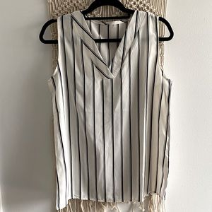 White and black vertical striped sleeveless top